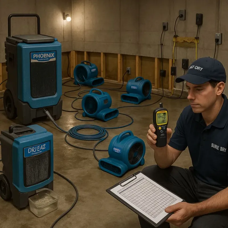Structural Drying and Dehumidification process in Milford, MA